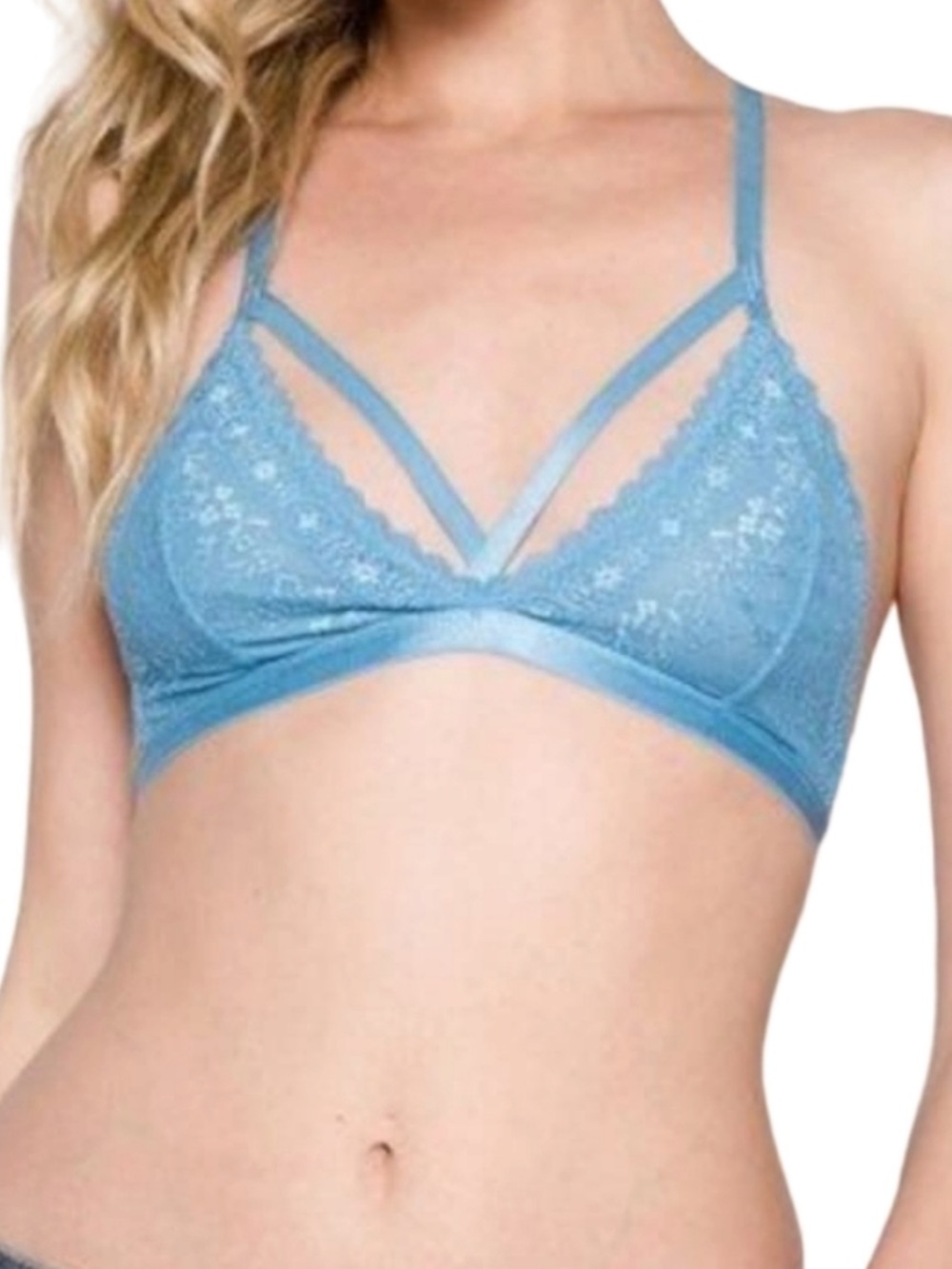 ANEMONE Light Blue Lace Cutout Strappy Boho Bralette M/L